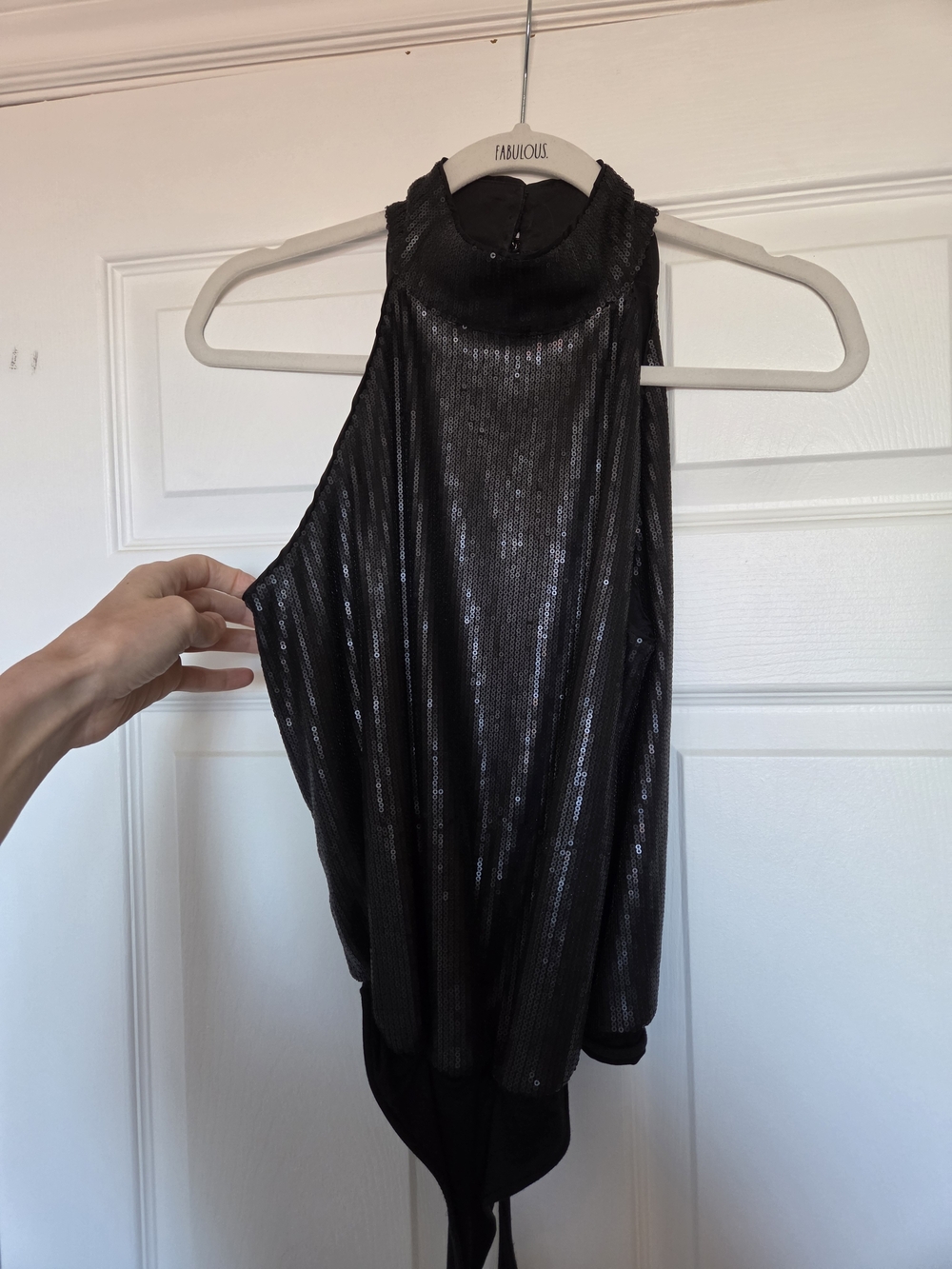 PAIGE Black Sequin High-Neck Sleeveless Bodysuit